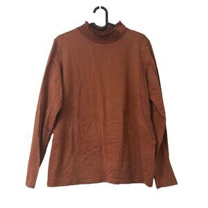 Kiabi Rust Swiss Dot Textured Smocked Neck Long Sleeve Top Womens Size Large